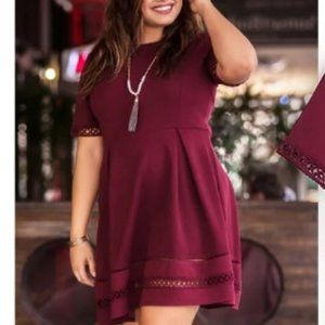 EUC Maroon Fit & Flare Dress with Cut-Out Detailing